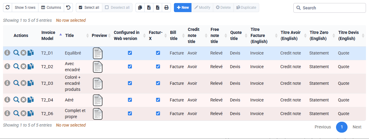 Tempolia screenshot: invoice templates
