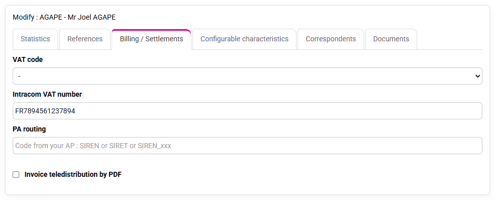 Tempolia screenshot: client PA and eReporting tab