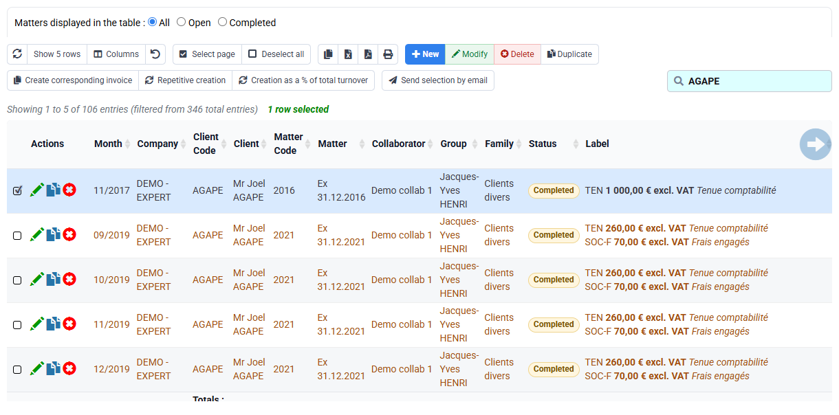 Tempolia screenshot: billing budget by month