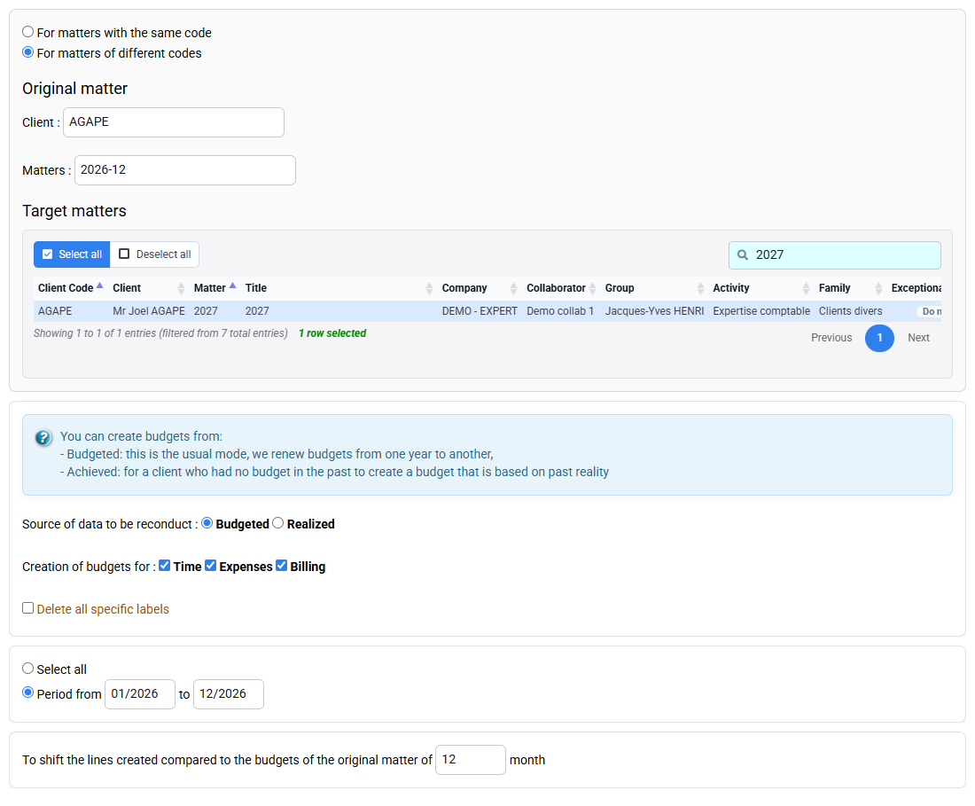 Tempolia screenshot: budget renewal form