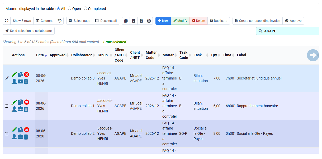 Tempolia screenshot: actual time detail