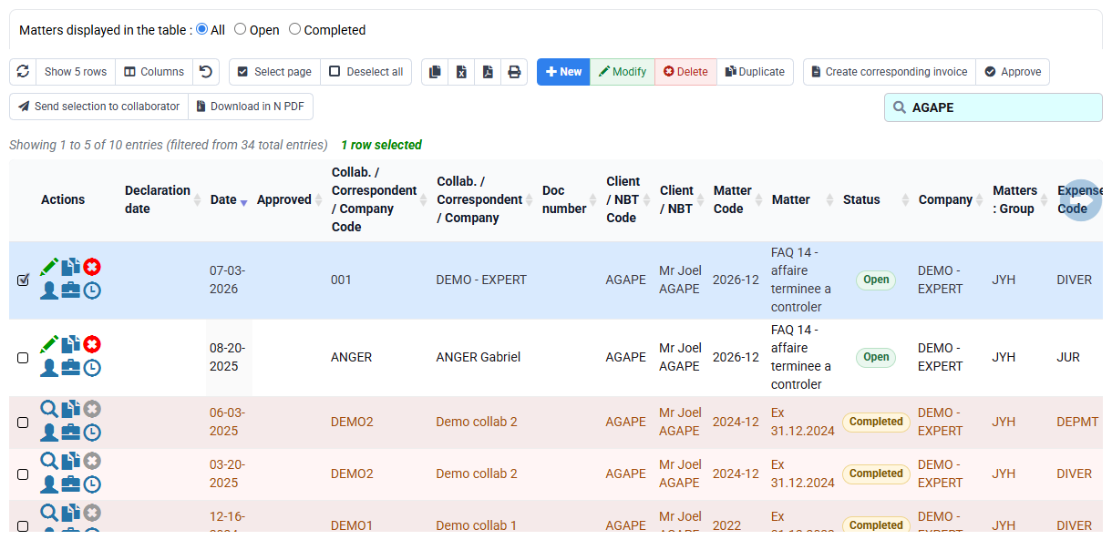 Tempolia screenshot: expense detail with receipt