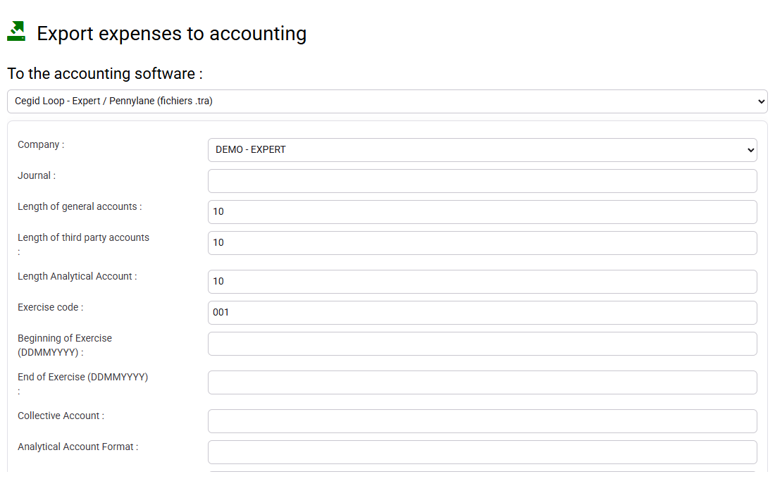 Expense export with period and account filters