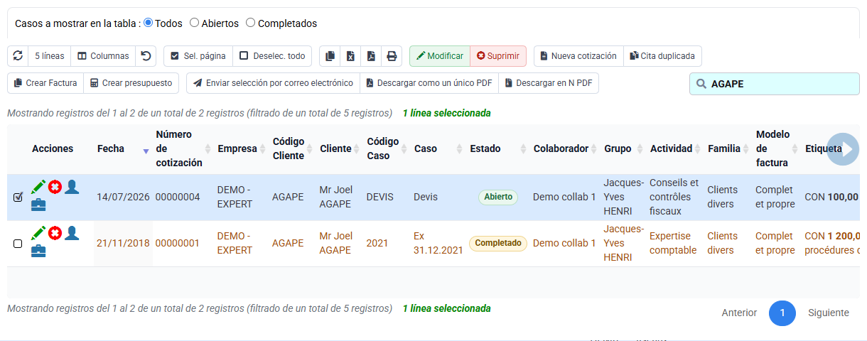 Captura de Tempolia: presupuestos y cartas de encargo