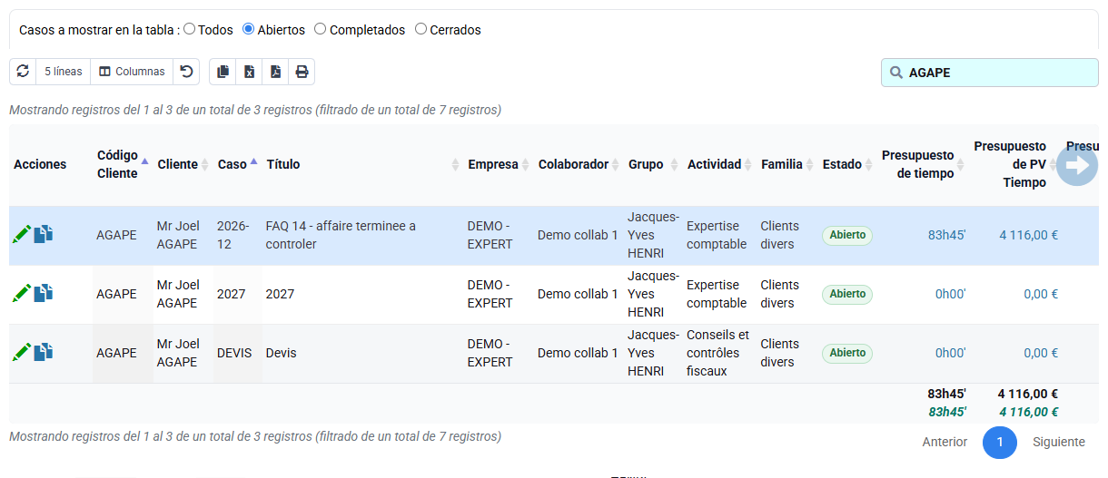 Captura de Tempolia: presupuesto por asunto