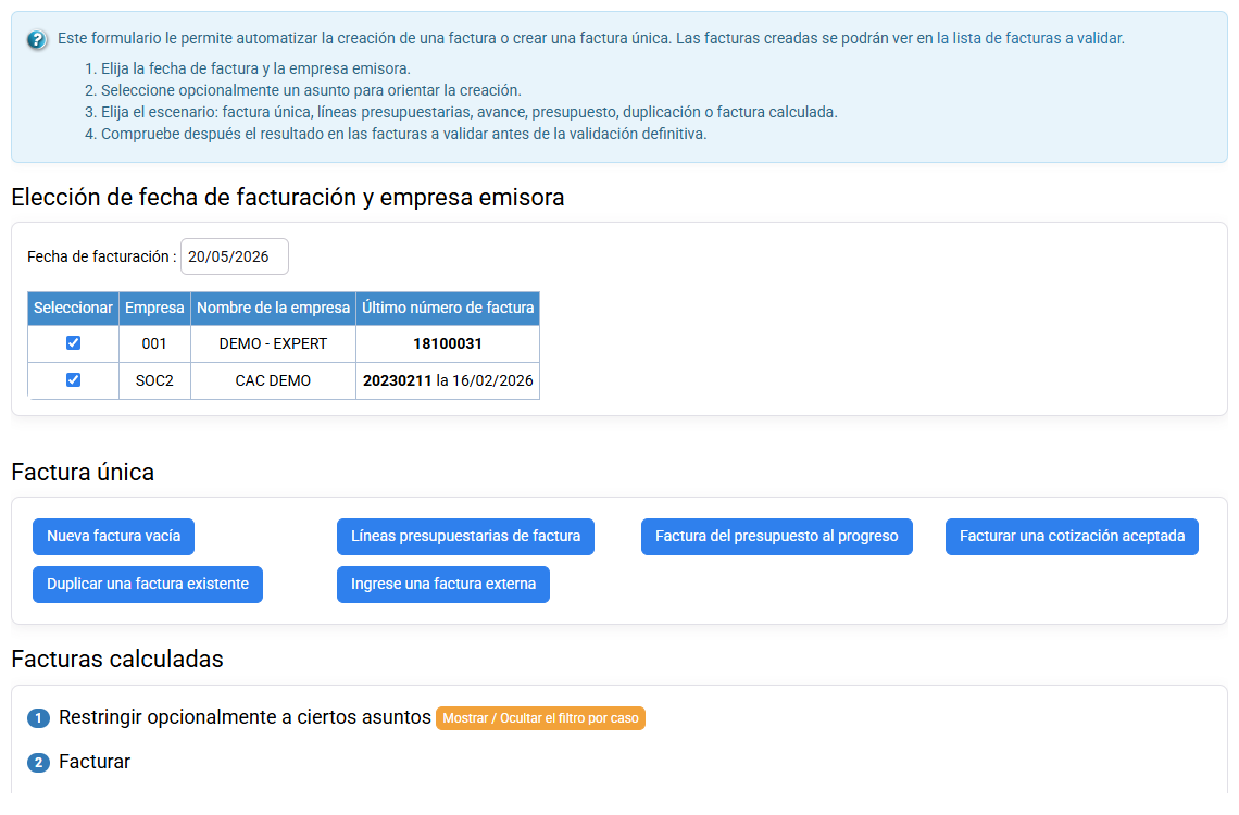 Captura de Tempolia: preparación de facturas