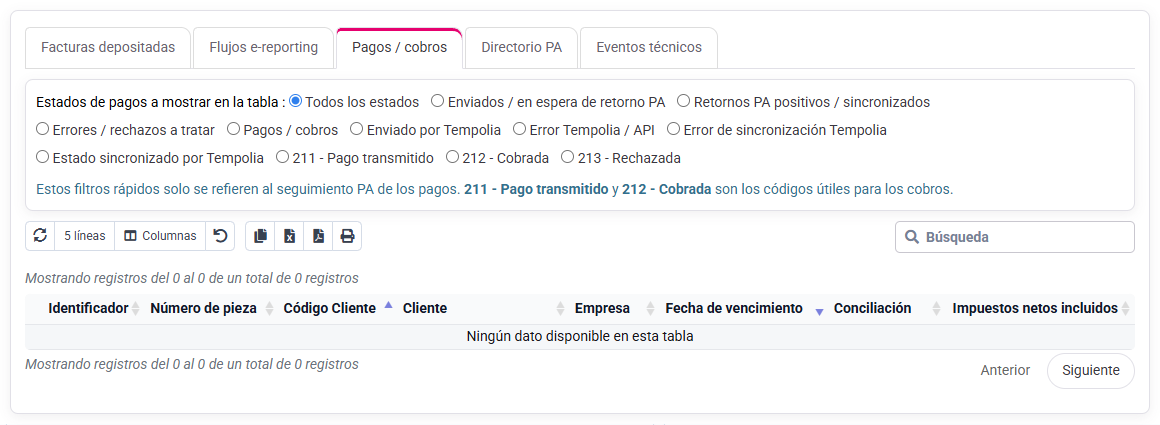 Historial de declaración filtrado por sociedad, periodo y referencia