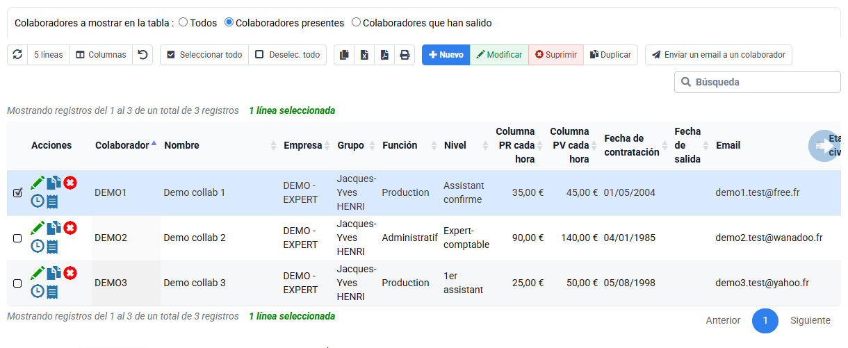 Localice al colaborador elegido y revise la fecha de salida antes de preparar las reasignaciones.