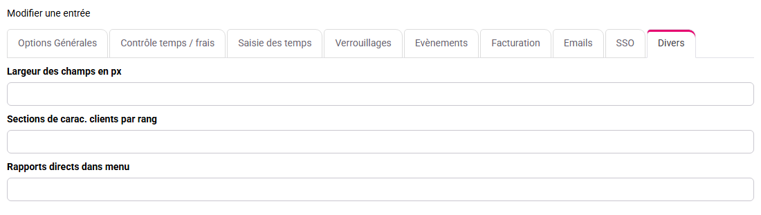Options de personnalisation des champs Tempolia