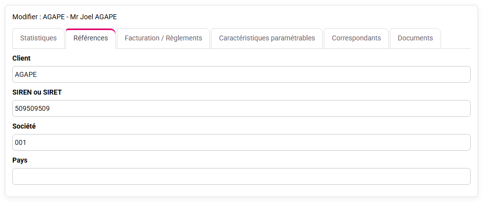 Fiche client Tempolia et informations de référence
