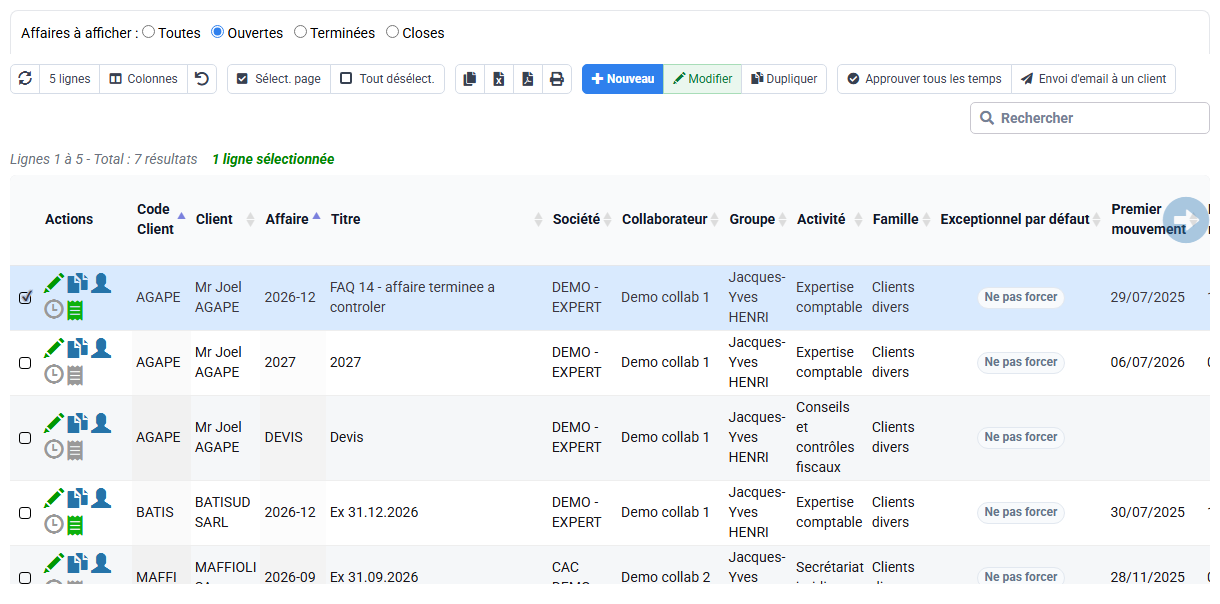 Liste des affaires Tempolia