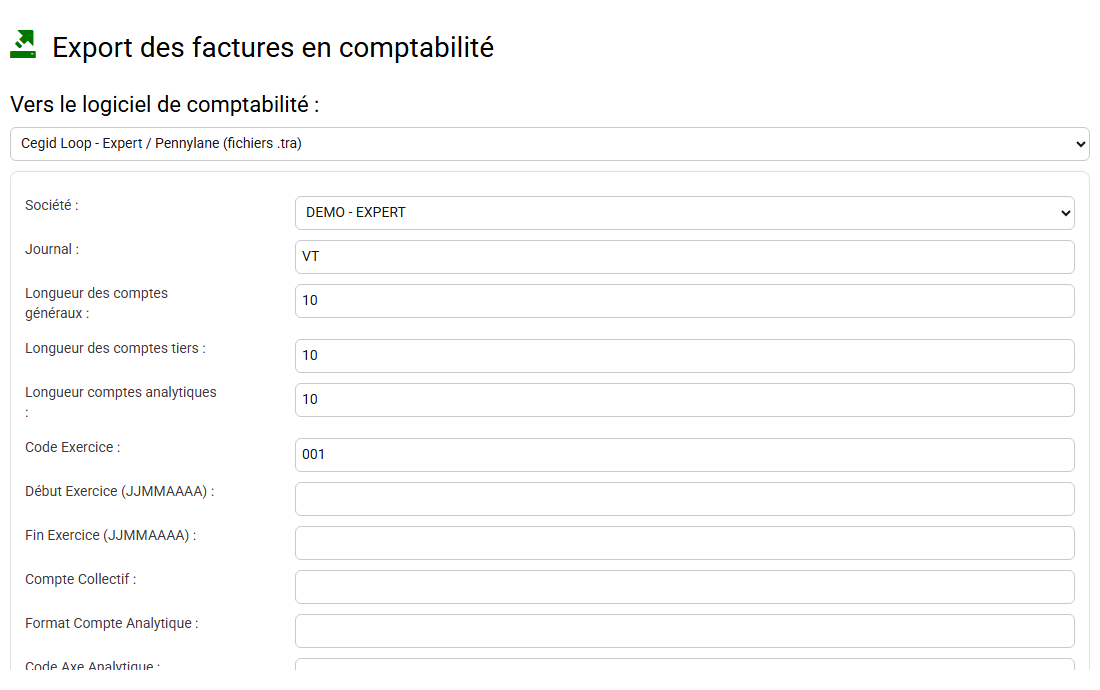 Export comptable des factures d’abonnement
