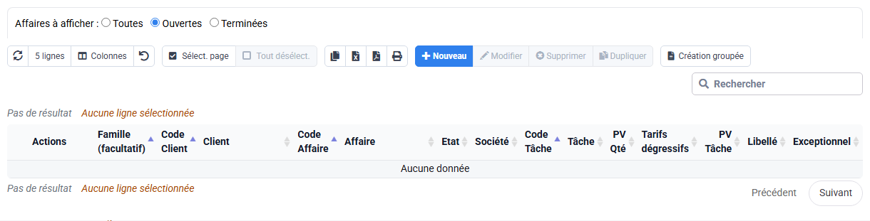 Prix de vente des tâches à la quantité