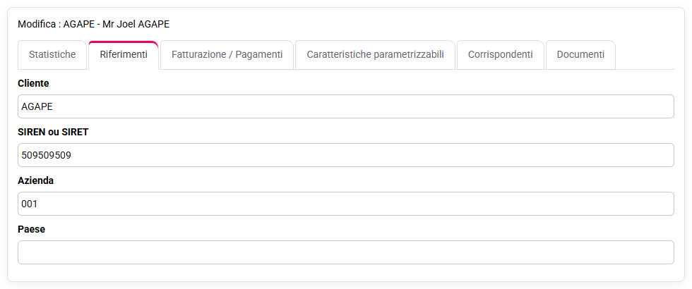 Schermata Tempolia: identificazione del cliente